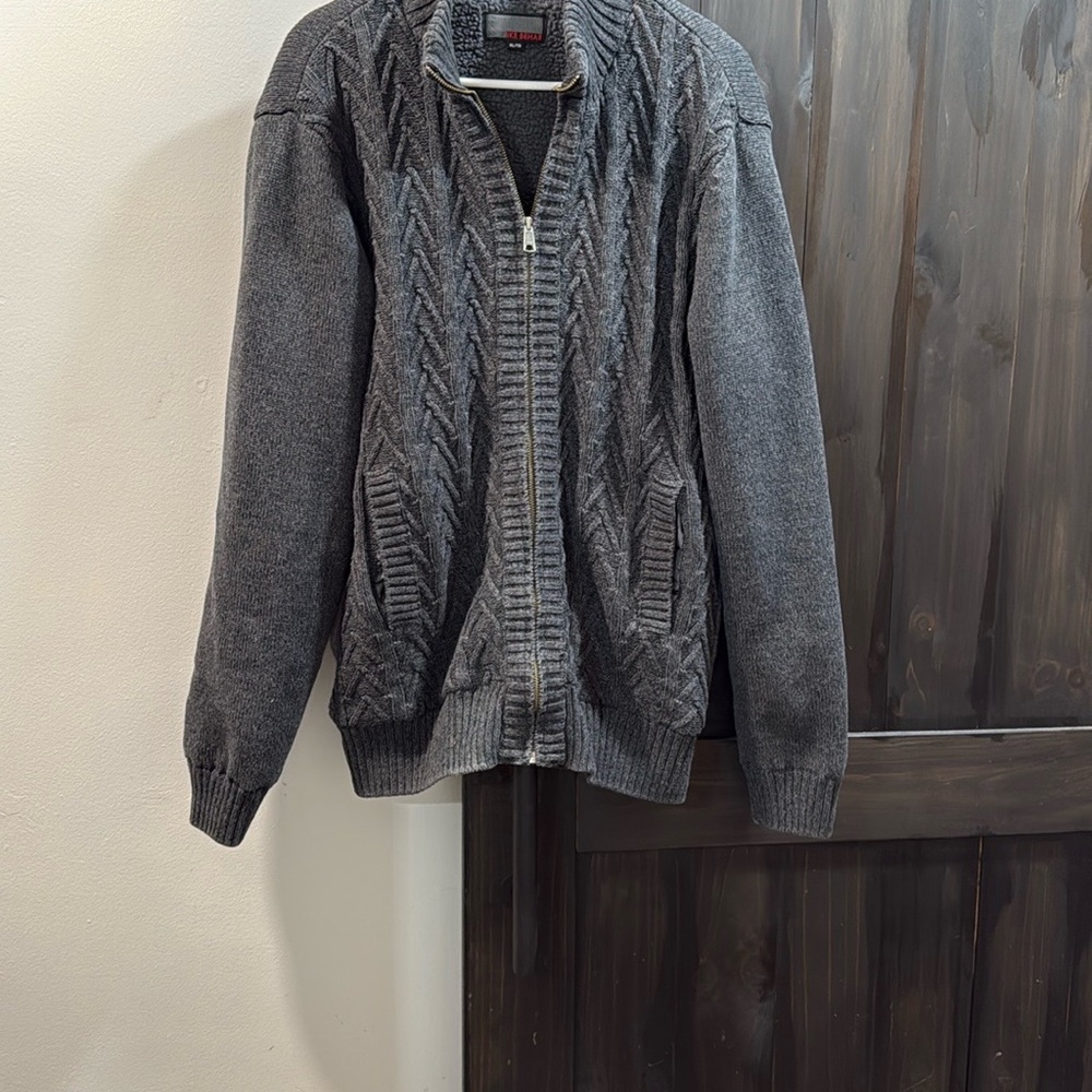 Ike Behar Grayish Blue  Zip Up Sweater Cozy Knit